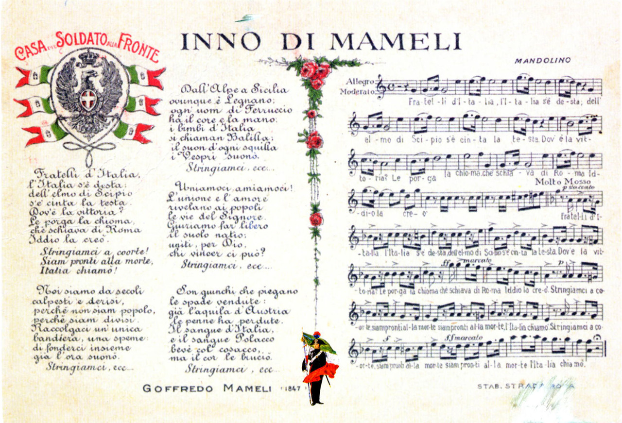 Spartito pianoforte Inno di Mameli (fratelli d'Italia)